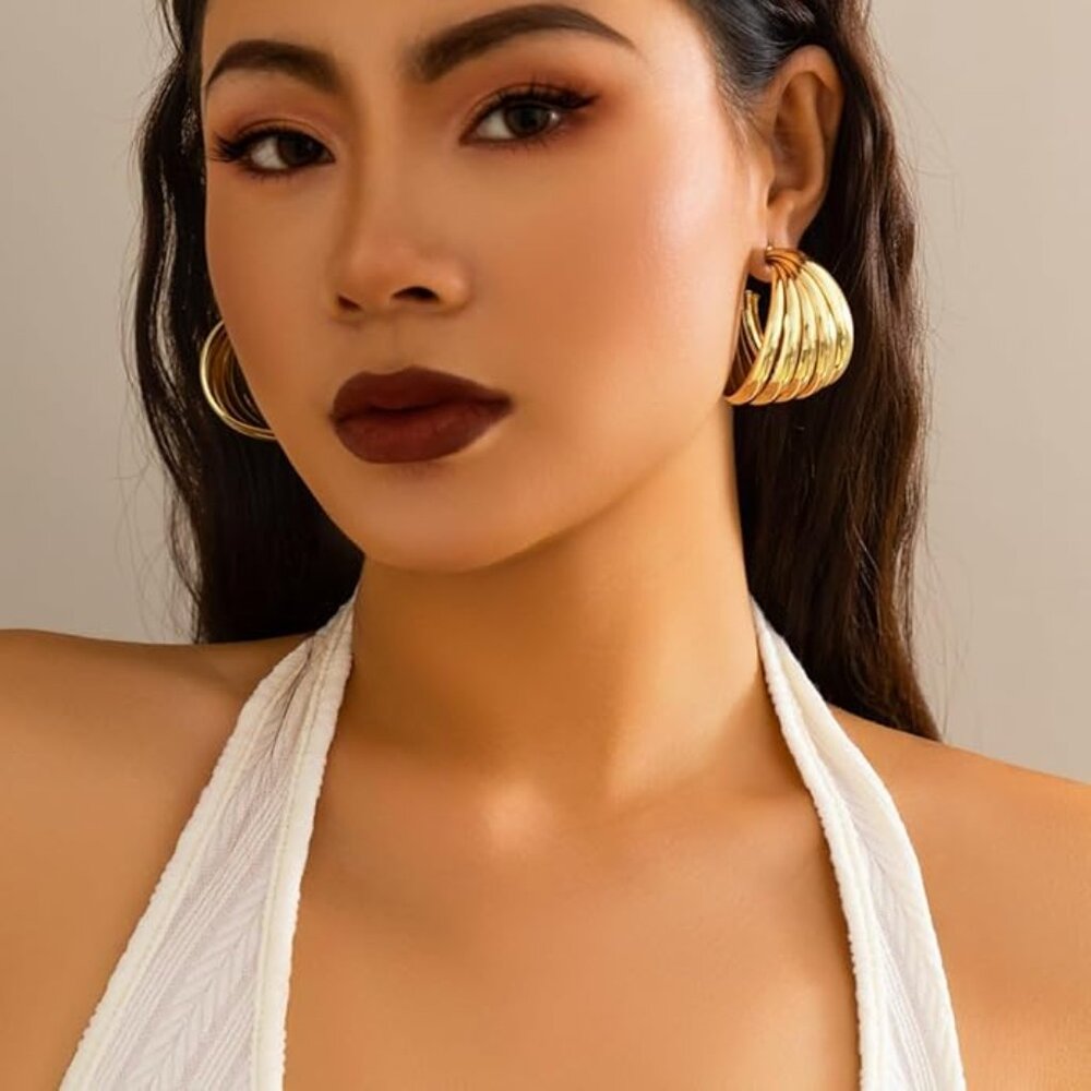 Gold Chunky Statement Earrings - image 5